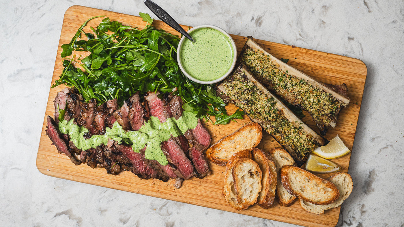 Grilled Cold Smoked Ribeye with Garlic-Cilantro Crema