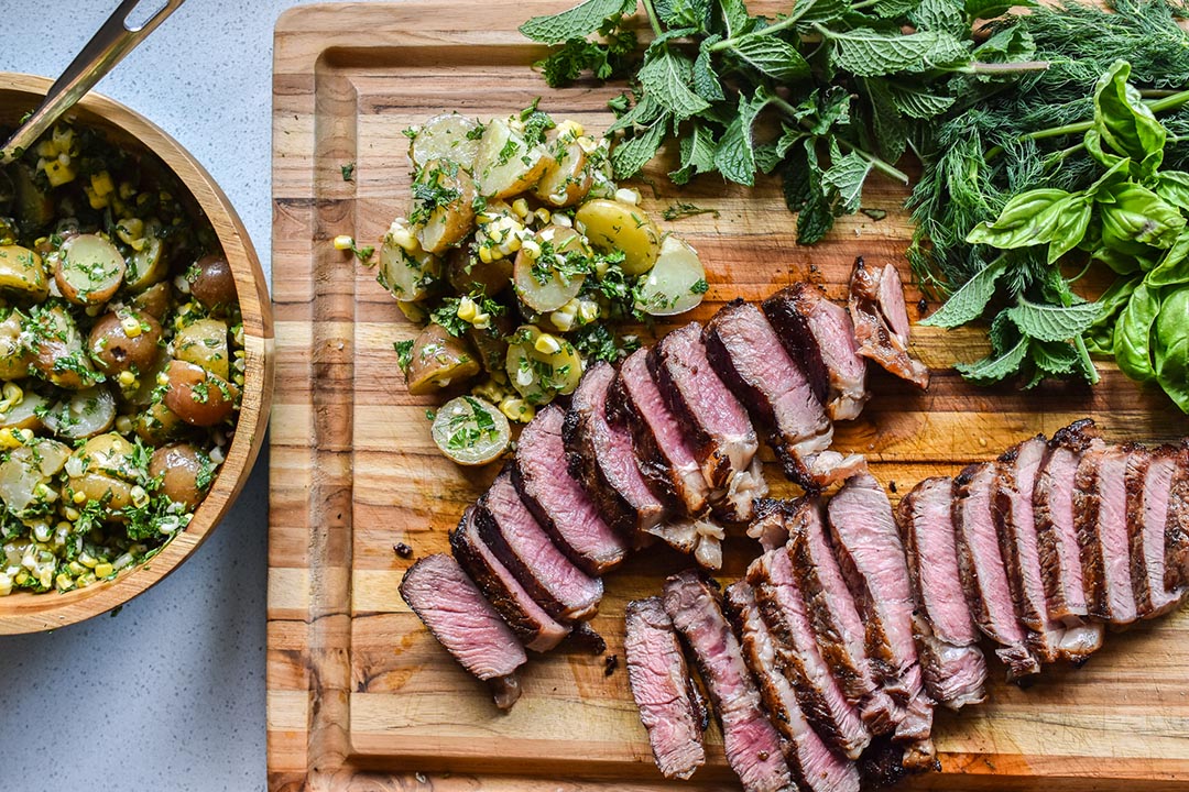 Cold Smoked Steaks With Herbed Potato Salad