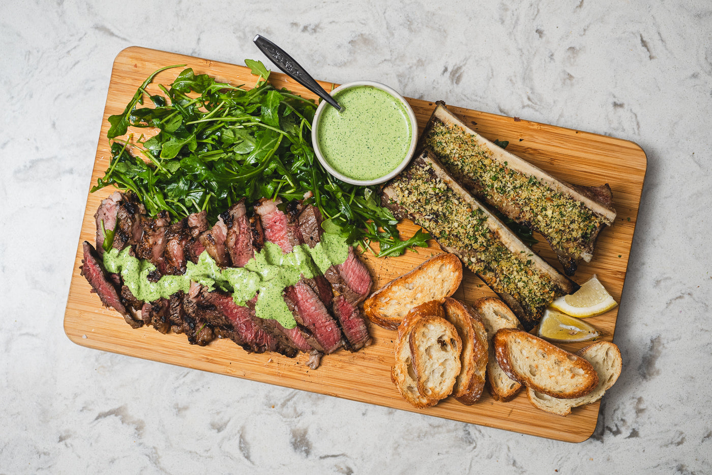 Grilled Cold Smoked Ribeye with Garlic-Cilantro Crema